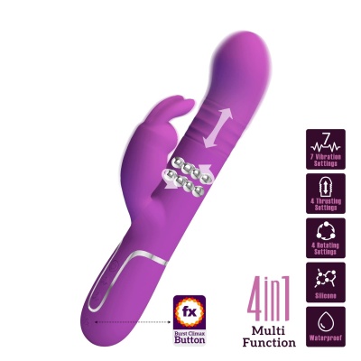 Wibrator króliczek Coale Purple - podwójne silniki, 7 wibracji, 4 rotacje, 4 tryby wypychania, silikon, opak. 290 × 105 × 65 mm - 1 2