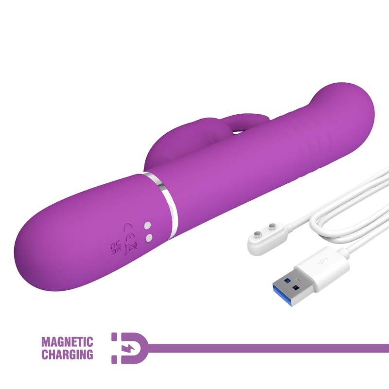 Wibrator króliczek Coale Purple - podwójne silniki, 7 wibracji, 4 rotacje, 4 tryby wypychania, silikon, opak. 290 × 105 × 65 mm - 11
