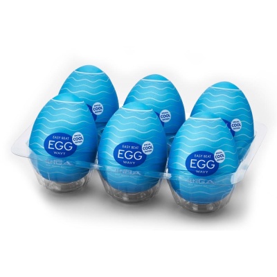 Egg Wavy II Cool - zestaw sześciu jednorazowych masturbatorów z chłodzącym lubrykantem mentolowym, długość 7 cm - 1