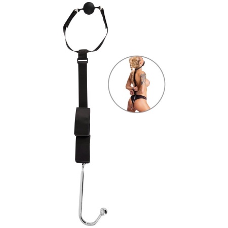 Zestaw Bondage z Hakiem Analnym 24 cm - Regulowany Pas 26-44 cm i Knebel Kulkowy 4,4 cm - 2