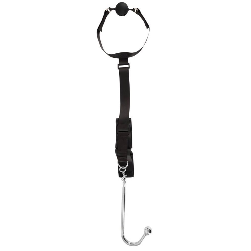 Zestaw Bondage z Hakiem Analnym 24 cm - Regulowany Pas 26-44 cm i Knebel Kulkowy 4,4 cm - 3