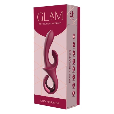 Wibrator duo Glam Duo z dużą główką 4,2 cm, dwoma silnikami i stymulatorem łechtaczki, długość 22,7 cm - 1