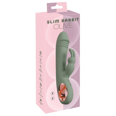 Wibrator króliczek Slim Rabbit Olive - podwójna stymulacja, 2 silniki, długość 21,4 cm - 1