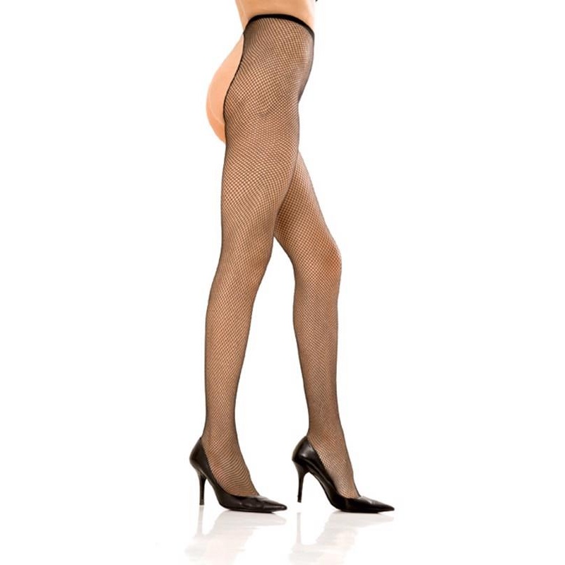 CROTCHLESS FISHNET PANTYHOSE BLACK - 1