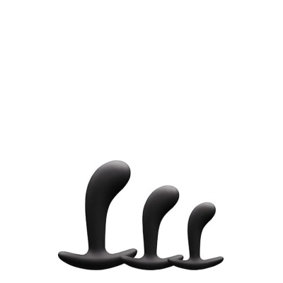 Korki analne stymulujące prostatę P-Spot Kit Black - zakrzywiony silikon, zestaw 3 rozmiarów 6,3-9,8 cm - 1 2