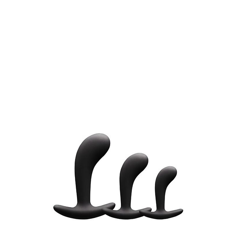 Korki analne stymulujące prostatę P-Spot Kit Black - zakrzywiony silikon, zestaw 3 rozmiarów 6,3-9,8 cm - 2