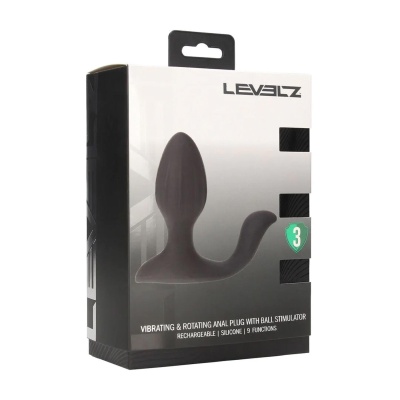 Vibrating and Rotating Silicone Anal Plug with Ball Stimulator - Black - 1 2