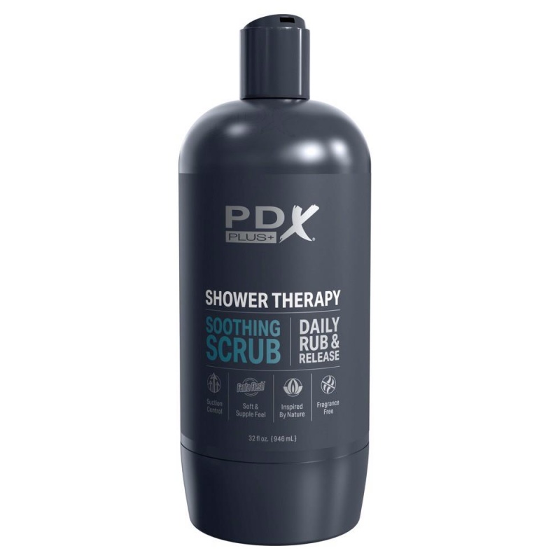 Masturbator PDX Shower Therapy Soothing Scrub – regulacja sukcji, wkładka TPE, długość 20,7 cm - 3