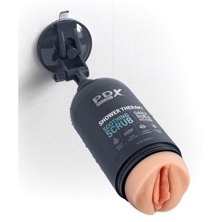 Masturbator PDX Shower Therapy Soothing Scrub – regulacja sukcji, wkładka TPE, długość 20,7 cm - 4