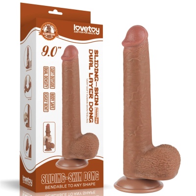 Dildo z przesuwną skórą 22 cm – podwójna warstwa TPE brązowy - 1