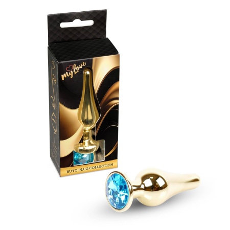 Biżuteria analna Jewellery Gold Light Blue - stal nierdzewna, anatomiczny kształt z wąską szyjką, długość 9,5 cm, średnica 3 cm - 8