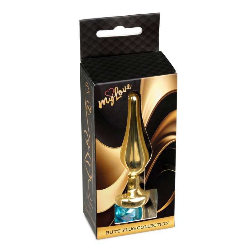 Biżuteria analna Jewellery Gold Light Blue - stal nierdzewna, anatomiczny kształt z wąską szyjką, długość 9,5 cm, średnica 3 cm - 9