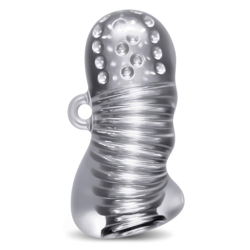 Masturbator RIZE Squeezy Clear - przezroczysty rękaw TPE z dwukomorową teksturą i uchwytem loop, długość 11,4 cm - 2