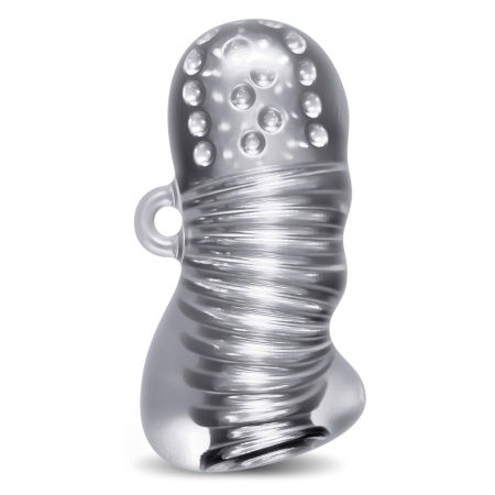 Masturbator RIZE Squeezy Clear - przezroczysty rękaw TPE z dwukomorową teksturą i uchwytem loop, długość 11,4 cm - 2