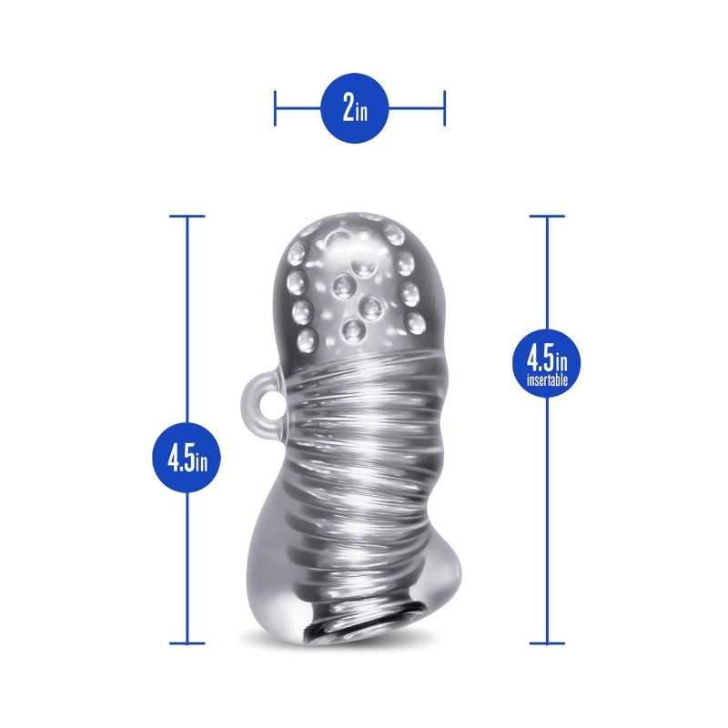 Masturbator RIZE Squeezy Clear - przezroczysty rękaw TPE z dwukomorową teksturą i uchwytem loop, długość 11,4 cm - 3