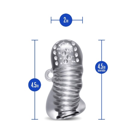 Masturbator RIZE Squeezy Clear - przezroczysty rękaw TPE z dwukomorową teksturą i uchwytem loop, długość 11,4 cm - 3