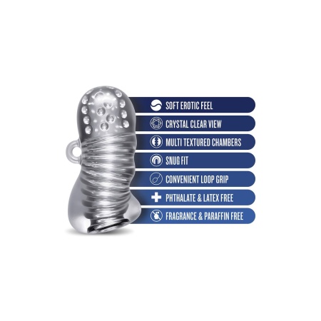 Masturbator RIZE Squeezy Clear - przezroczysty rękaw TPE z dwukomorową teksturą i uchwytem loop, długość 11,4 cm - 4