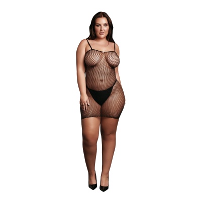 Short dress with fishnet structure and spaghetti straps - 1