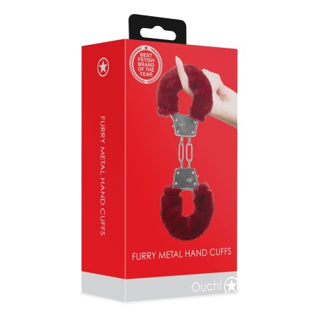 Furry Metal Hand Cuffs - Red - 2