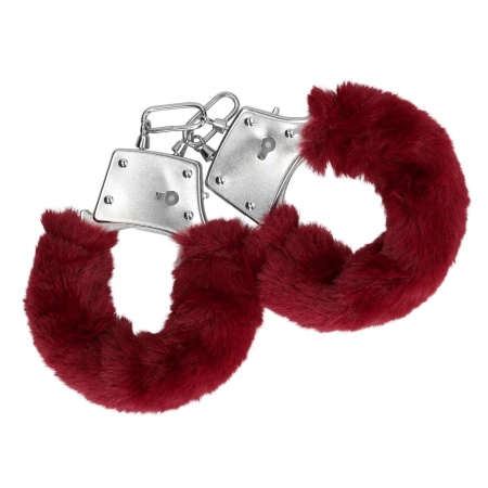 Furry Metal Hand Cuffs - Red - 4