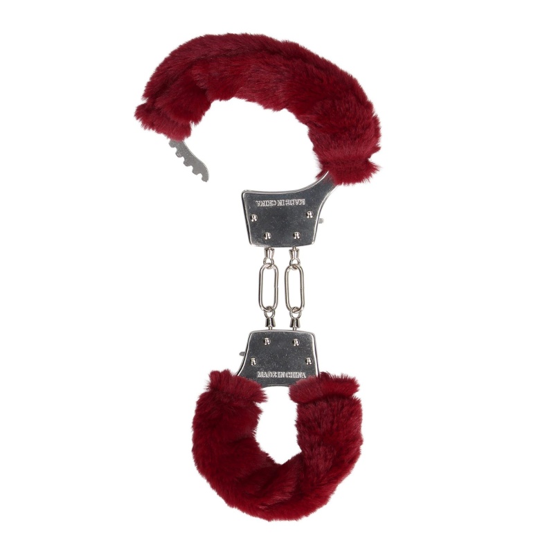 Furry Metal Hand Cuffs - Red - 5