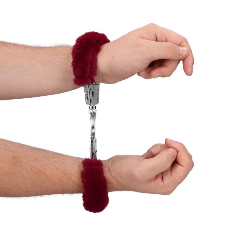 Furry Metal Hand Cuffs - Red - 9