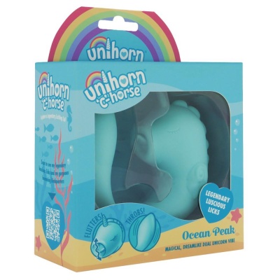Wibrator do stymulacji punktu G i łechtaczki UNIHORN C-Horse Ocean Peak – silikon, 2 silniki, ruchomy języczek, długość 15 cm, Ø - 1