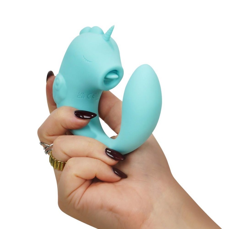 Wibrator do stymulacji punktu G i łechtaczki UNIHORN C-Horse Ocean Peak – silikon, 2 silniki, ruchomy języczek, długość 15 cm, Ø - 5