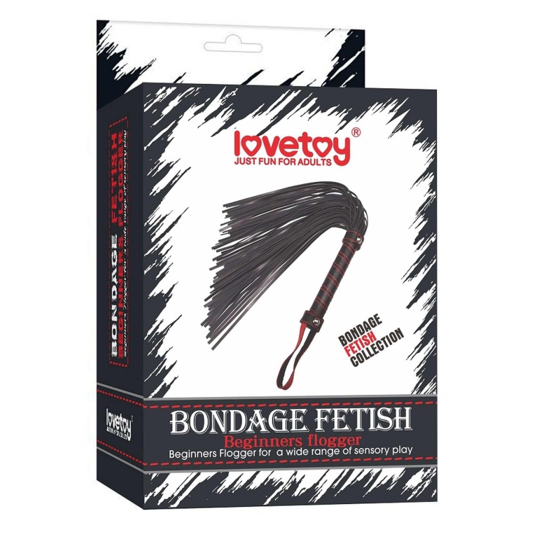 Flogger dla początkujących 45 cm (składany do 16,5 cm) - Czarny z czerwonymi przeszyciami - 1