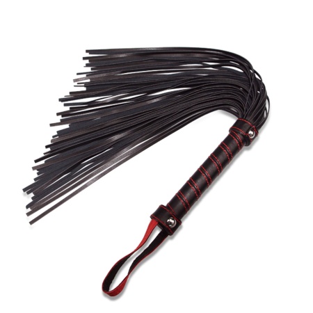 Flogger dla początkujących 45 cm (składany do 16,5 cm) - Czarny z czerwonymi przeszyciami - 3