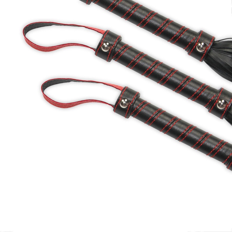 Flogger dla początkujących 45 cm (składany do 16,5 cm) - Czarny z czerwonymi przeszyciami - 4