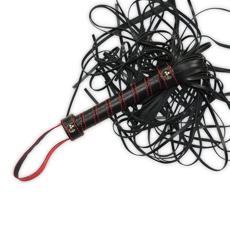 Flogger dla początkujących 45 cm (składany do 16,5 cm) - Czarny z czerwonymi przeszyciami - 7