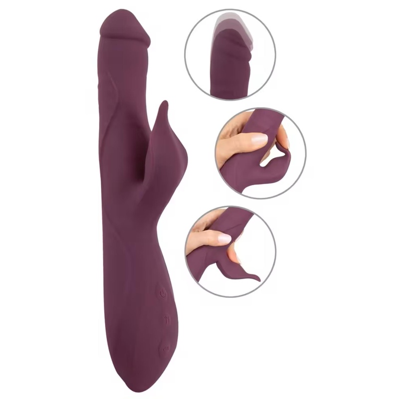 Wibrator typu króliczek JAVIDA-3 z funkcją pchania i rotującymi perełkami, 25-26,3 cm - 2