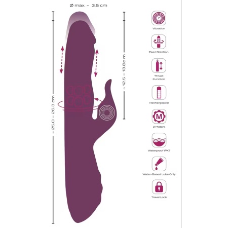 Wibrator typu króliczek JAVIDA-3 z funkcją pchania i rotującymi perełkami, 25-26,3 cm - 3