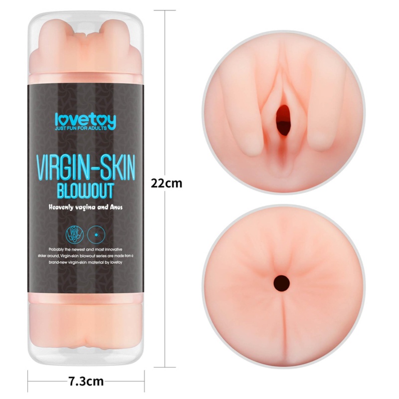 Dwustronny masturbator Virgin-Skin Blowout – pochwa i odbyt 22.3 cm, jasnoróżowy - 11