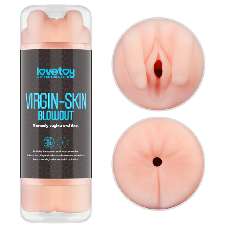 Dwustronny masturbator Virgin-Skin Blowout – pochwa i odbyt 22.3 cm, jasnoróżowy - 13