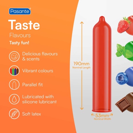 Prezerwatywy Pasante Blueberry Blast 144 sztuki – Smak jagodowy, lateks, szerokość 53 mm - 3