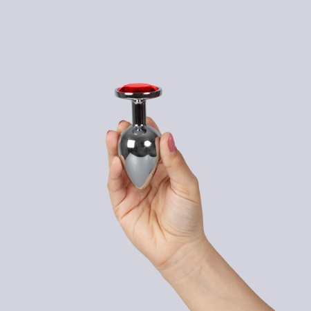 RED JEWELLED METAL BUTT PLUG L - 2
