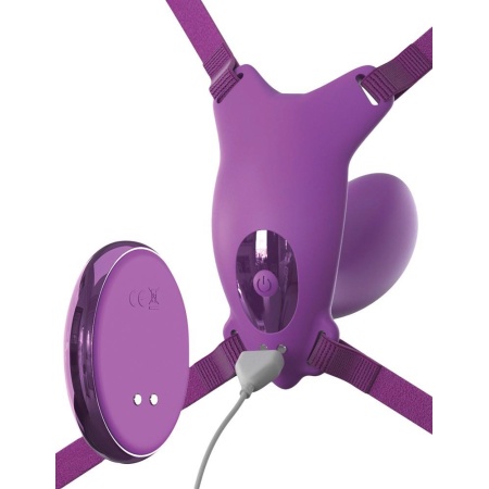 Wibrator Strap-on Ultimate G-Spot Butterfly - 2 niezależne silniki, 10 trybów, długość 10 cm, część wprowadzana 7,5 cm, średnica - 3