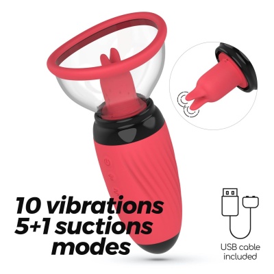 Stymulator Scarlet Vulva Pump z funkcją ssania i wibrujących języków 14,6 cm - 1 2