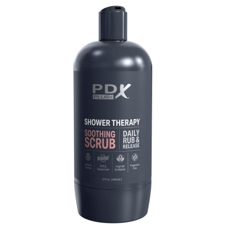 Masturbator PDX Plus Shower Therapy Soothing Scrub z rękawem Fanta Flesh i regulacją podciśnienia, 20,7 cm - 3
