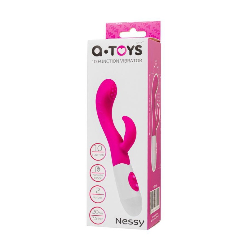 Wibrator A-TOYS Nessy ze stymulatorem łechtaczki, silikon, 20 cm, 10 prędkości wibracji - 8