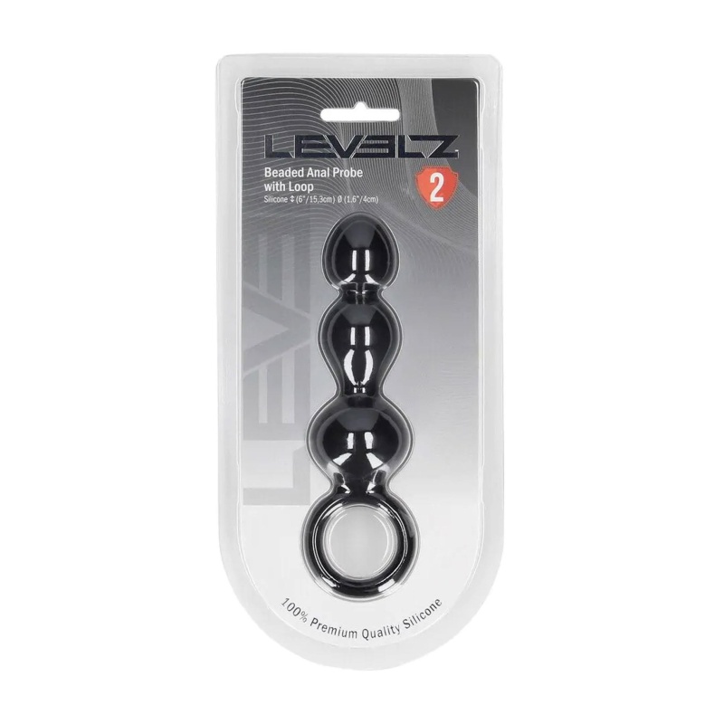 Beaded Silicone Anal Probe with Loop - Black - 1