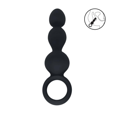 Beaded Silicone Anal Probe with Loop - Black - 1 2