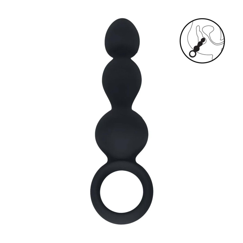 Beaded Silicone Anal Probe with Loop - Black - 2