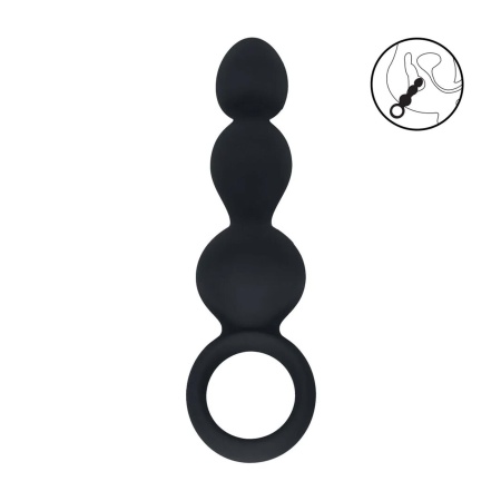 Beaded Silicone Anal Probe with Loop - Black - 2