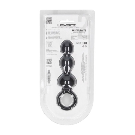 Beaded Silicone Anal Probe with Loop - Black - 3