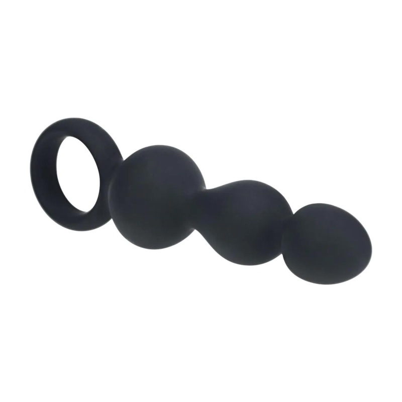 Beaded Silicone Anal Probe with Loop - Black - 4