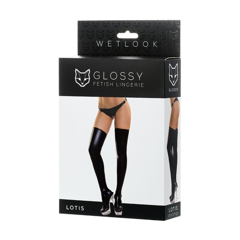 Glossy Shiny Wetlook stockings LOTIS - black S - 4