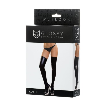 Glossy Shiny Wetlook stockings LOTIS - black S - 4